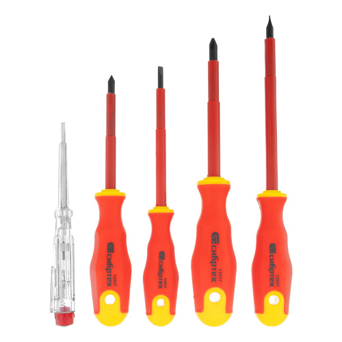 Набор отверток диэлектрических до 1000 В, 5 шт, тестер, CrV, двухкомпонентные рукоятки Сибртех по ценам производителя в Уфе с доставкой по всей России