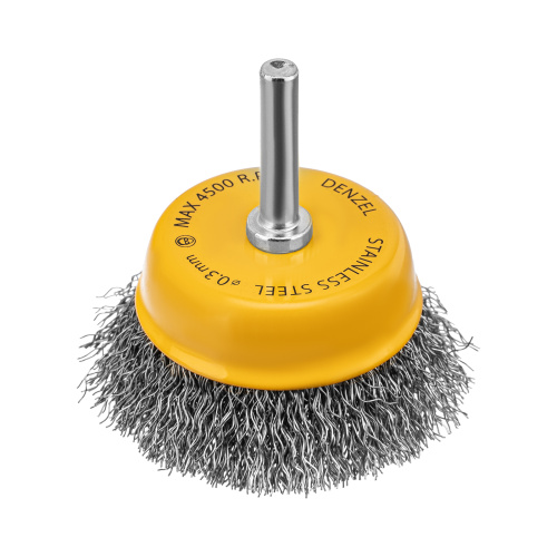 Щетка для дрели, 65 мм, Чашка, со шпилькой , нержавеющая витая проволока Denzel по ценам производителя в Уфе с доставкой по всей России
