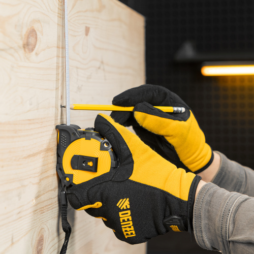 Рулетка 5м х 19мм, автоматич. фиксац., нейлон. покрытие, магнит. зацеп, двухстор. разметка Denzel по ценам производителя в Уфе с доставкой по всей России