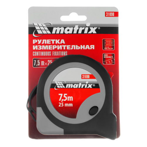 Рулетка Continuous fixation,7,5 м х 25 мм,двухкомпонентный корпус,плавная фиксация Matrix по ценам производителя в Уфе с доставкой по всей России