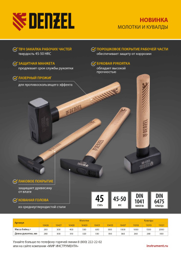 Кувалда, 1500 г, кованая головка, буковая рукоятка Denzel по ценам производителя в Уфе с доставкой по всей России