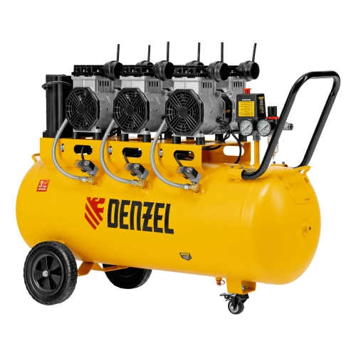 Компрессор безмасляный, малошумный DLS 3300/100, 3300 Вт,3x1100, 100 л, 570 л/мин ,блок управления Denzel по ценам производителя в Уфе с доставкой по всей России