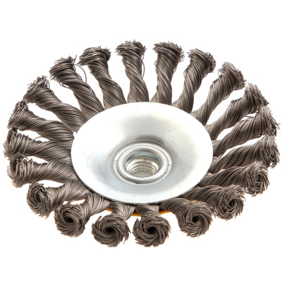 Щетка для УШМ, 125 мм, "Тарелка", крученая нержавеющая проволока 0.5 мм, М14 Denzel по ценам производителя в Уфе с доставкой по всей России