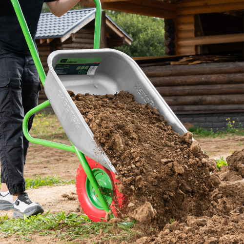 Тачка садово-строительная с PU колесом, грузоподъемность 180 кг, объем 90 л Сибртех по ценам производителя в Уфе с доставкой по всей России