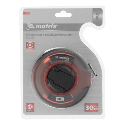 Рулетка геодезическая 30 м х 12,5 мм, закрытый корпус, стальная лента, односторонняя шкала, Pro Matrix по ценам производителя в Уфе с доставкой по всей России
