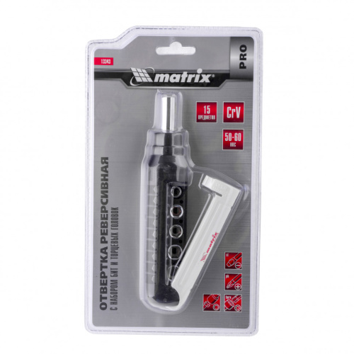Отвертка реверсивная с набором бит и торцевых головок, 15 шт, CrV Matrix Pro по ценам производителя в Уфе с доставкой по всей России