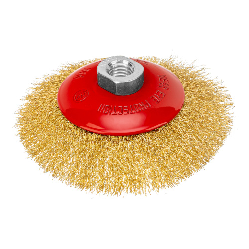 Щетка для УШМ, 125 мм, М14, "тарелка", латунированная витая проволока Matrix по ценам производителя в Уфе с доставкой по всей России