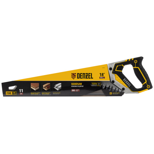 Ножовка по дереву, 450 мм, 11 TPI, зуб 3D, металлопластиковая рукоятка Denzel по ценам производителя в Уфе с доставкой по всей России