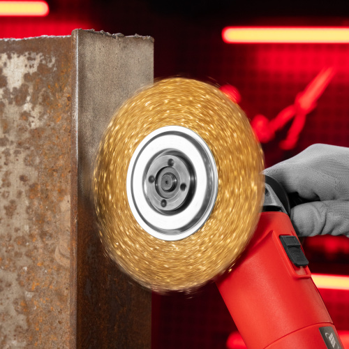 Щетка для УШМ, 150 мм, посадка 22.2 мм, плоская, латунированная витая проволока Matrix по ценам производителя в Уфе с доставкой по всей России