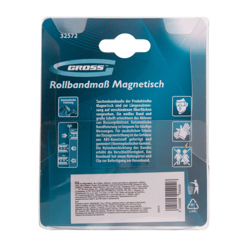 Рулетка Magnetisch 5 м х 25 мм,обрезиненный корпус,автоматическая фиксация,Нейлоновое покрытиеытие,зацеп с магнитом Gross по ценам производителя в Уфе с доставкой по всей России
