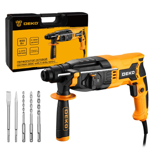 Перфоратор сетевой DEKO DKH900 в кейсе с набором из 5 буров SDS+, 850Вт по ценам производителя в Уфе с доставкой по всей России