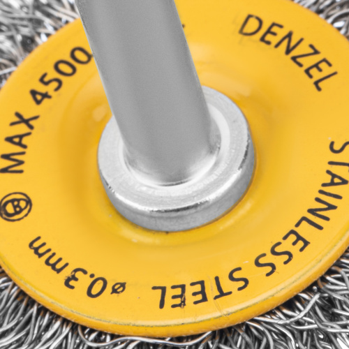 Щетка для дрели, 50 мм, Плоская, со шпилькой, нержавеющая витая проволока Denzel по ценам производителя в Уфе с доставкой по всей России