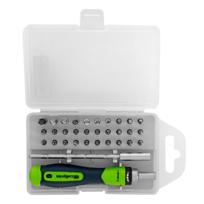 Отвертка реверсивная для точных работ с набором бит и торцевых головок, 32 предмета, CrV Сибртех по ценам производителя в Уфе с доставкой по всей России