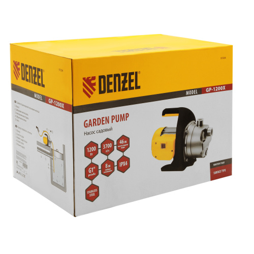 Садовый поверхностный насос GP1200Х, 1200 Вт, 3700 л/ч, подъем 46 м, нержавейка Denzel по ценам производителя в Уфе с доставкой по всей России