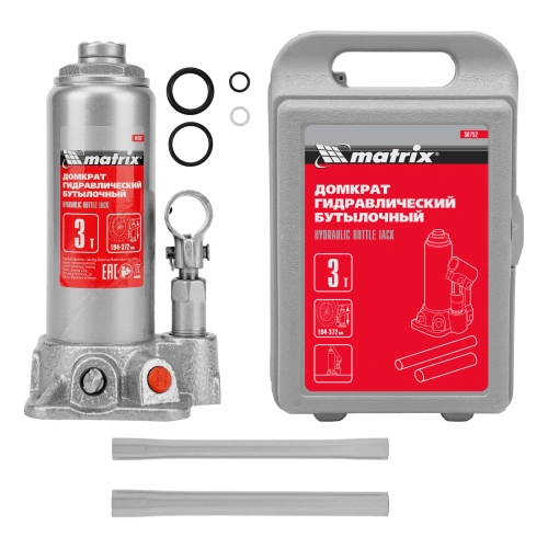 Домкрат гидравлический бутылочный, 3 т, высота подъема 194-372 мм, в пластиковый кейсе Matrix по ценам производителя в Уфе с доставкой по всей России