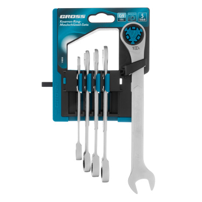 Набор ключей комбинированных трещоточных, количество зубьев 100, СRV, 5 шт, 8- 17 мм Gross по ценам производителя в Уфе с доставкой по всей России