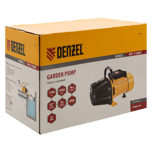 Садовый поверхностный насос GP1100C, 1100 Вт, 4500 л/ч, подъем 46 м, чугун Denzel по ценам производителя в Уфе с доставкой по всей России