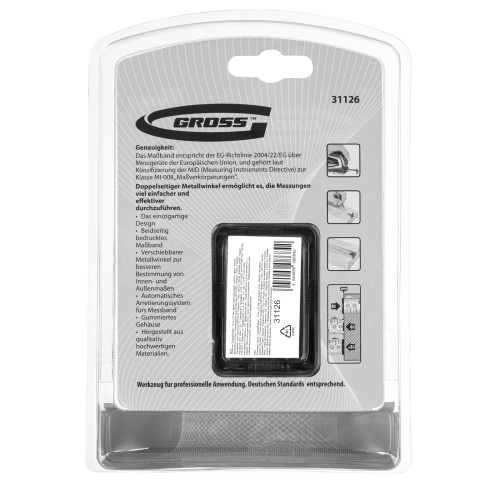 Рулетка "Doppelhaken",10 м x 25 мм,двухсторонний зацеп,Нейлон,двусторонняя шкала,автоматическая фиксация Gross по ценам производителя в Уфе с доставкой по всей России