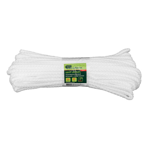 Шнур вязаный полипропиленовый с серд. белый, 6 мм, L 20 м, Сибртех по ценам производителя в Уфе с доставкой по всей России