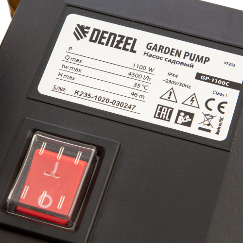 Садовый поверхностный насос GP1100C, 1100 Вт, 4500 л/ч, подъем 46 м, чугун Denzel по ценам производителя в Уфе с доставкой по всей России