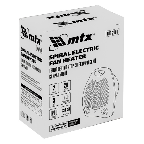 Тепловентилятор электрический, спиральный FHS-2000, 3 режима, вентилятор, нагрев 1000/2000 Вт MTX по ценам производителя в Уфе с доставкой по всей России
