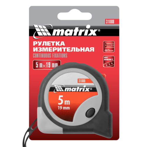 Рулетка Continuous fixation,5 м х 19 мм,двухкомпонентный корпус,плавная фиксация Matrix по ценам производителя в Уфе с доставкой по всей России