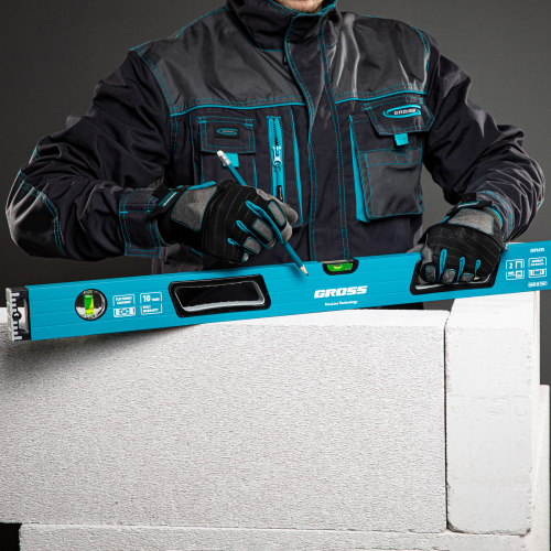 Уровень алюминиевый, 800 мм, усиленный с ударопрочными заглушками, рукоятки, 3 глазка Gross по ценам производителя в Уфе с доставкой по всей России