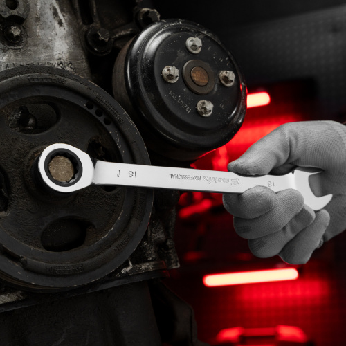 Ключ комбинированный трещоточный, 18 мм, CrV, зеркальный хром Matrix Professional по ценам производителя в Уфе с доставкой по всей России