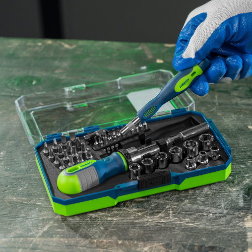 Отвертки реверсивные с набором бит и торцевыми головками, 41 шт, CrV Сибртех по ценам производителя в Уфе с доставкой по всей России