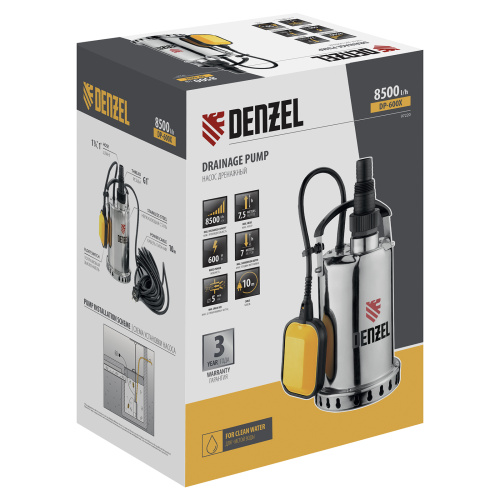 Дренажный насос DP600X, 600 Вт, подъем 7.5 м, 8500 л/ч Denzel по ценам производителя в Уфе с доставкой по всей России