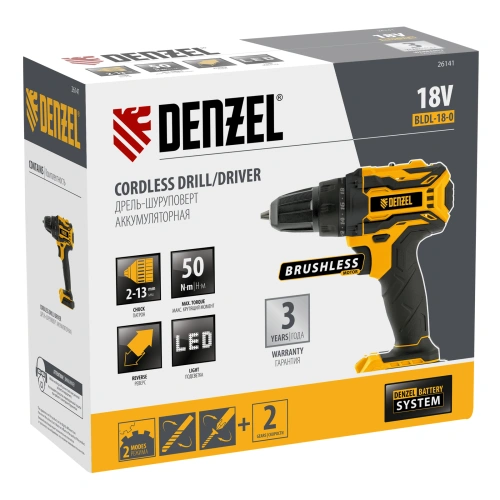 Дрель-шуруповерт аккумуляторная, бесщет. BLDL-18-0 Li-Ion, 18 В Denzel по ценам производителя в Уфе с доставкой по всей России