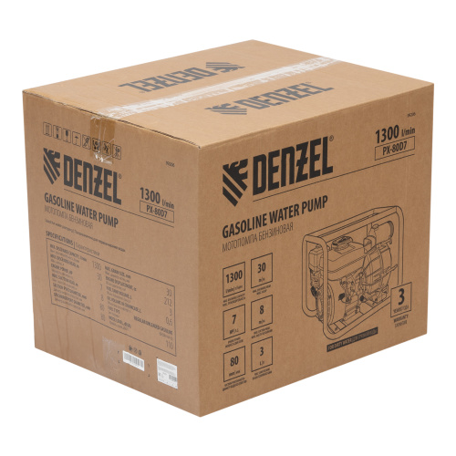 Мотопомпа бензиновая для грязной воды PX-80D7, 7 л.с., 3", 1300 л/мин, глуб 8 м,напор 30 м Denzel по ценам производителя в Уфе с доставкой по всей России