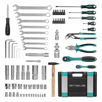 Набор инструментов, 1/2", 1/4", CrV, 12 гранные головки, пластиковый кейс, 76 предметов Stels по ценам производителя в Уфе с доставкой по всей России