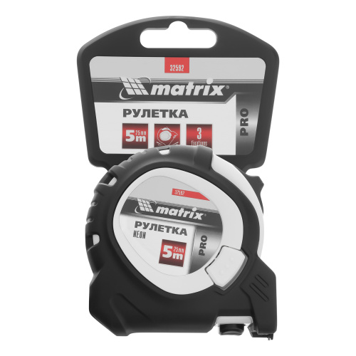 Рулетка Neon,5 м x 25 мм,обрезиненный корпус,3 фиксации,Pro Matrix по ценам производителя в Уфе с доставкой по всей России