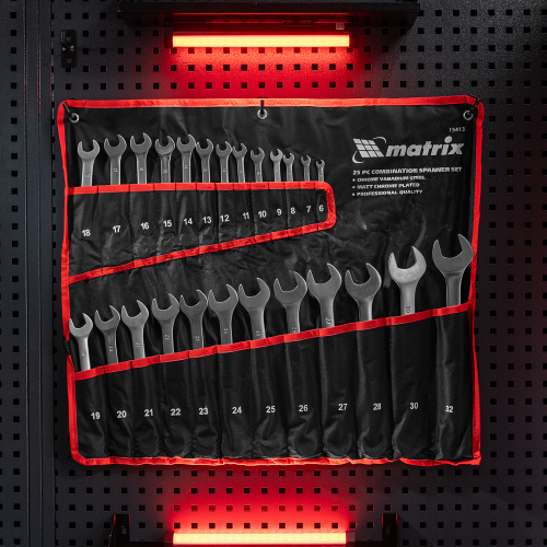 Набор ключей комбинированных, 6-32 мм, 25 шт, CrV, матовый хром Matrix по ценам производителя в Уфе с доставкой по всей России