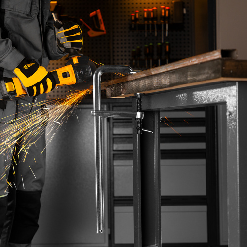 Струбцина F-образная, 120x400мм, кованая Denzel по ценам производителя в Уфе с доставкой по всей России