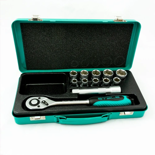 Набор торцевых головок, 1/2, головки 10 - 24 мм, с трещоточным ключом, 12 предметов Stels по ценам производителя в Уфе с доставкой по всей России