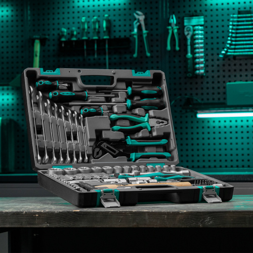 Набор инструментов, 1/2", 1/4", CrV, 12 гранные головки, пластиковый кейс, 76 предметов Stels по ценам производителя в Уфе с доставкой по всей России