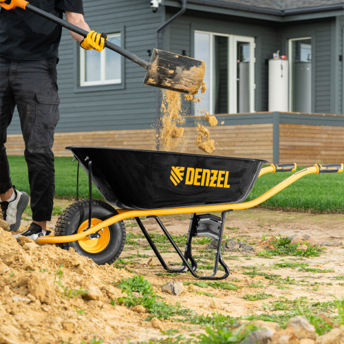 Тачка строительная, усиленная, объем 130 л, 230 кг, колесо 15х6.00-6 Denzel по ценам производителя в Уфе с доставкой по всей России