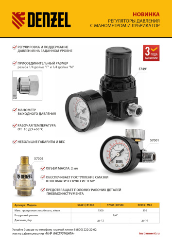 Лубрикатор ML2, 10 бар, 1/4" Denzel по ценам производителя в Уфе с доставкой по всей России