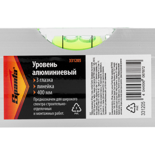 Уровень алюминиевый, 400 мм, 3 глазка, линейка Sparta по ценам производителя в Уфе с доставкой по всей России