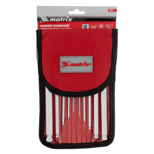 Набор ключей имбусовых HEX, 1.5-12 мм, CrV, 10 шт, удлиненных, шарообразный наконечник, с сатинированным покрытием, чехол Matrix по ценам производителя в Уфе с доставкой по всей России