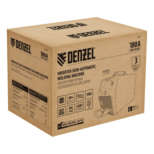 Аппарат инвертор. полуавтомат. cварки IMIG-185SDR, 180 А, ПВ 60%, катушка 5 кг Denzel по ценам производителя в Уфе с доставкой по всей России
