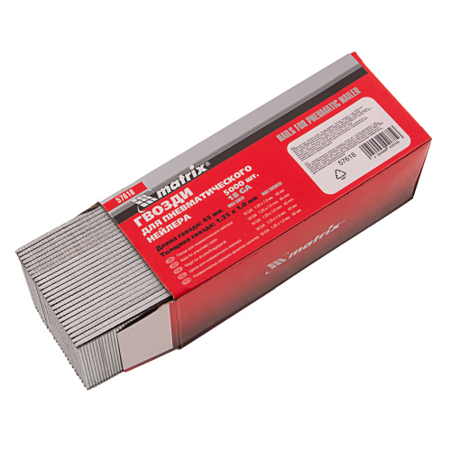 Гвозди для пневматического нейлера, длина 45 мм, ширина 1.25 мм, толщина 1 мм, 5000 шт Matrix по ценам производителя в Уфе с доставкой по всей России