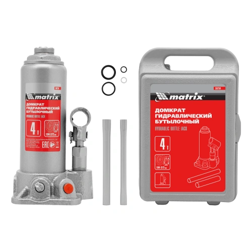 Домкрат гидравлический бутылочный, 4 т, высота подъема 194-372 мм, в пластиковый кейсе Matrix по ценам производителя в Уфе с доставкой по всей России