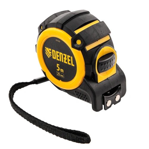 Рулетка 5м х 25мм, автоматич. фиксац., нейлон. покрытие, магнит. зацеп, двухстор. разметка Denzel по ценам производителя в Уфе с доставкой по всей России
