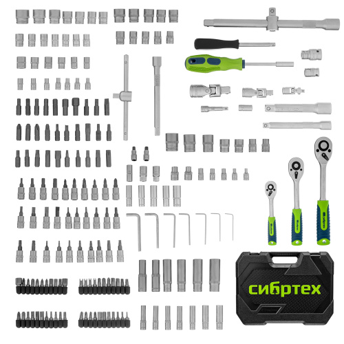 Набор инструментов, 1/2", 3/8", 1/4", пластиковый кейс 215 предм. Сибртех по ценам производителя в Уфе с доставкой по всей России