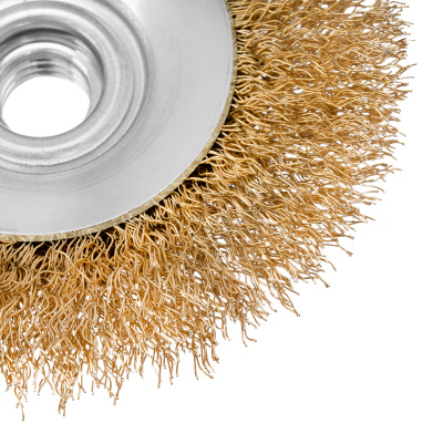 Щетка для УШМ, 100 мм, М14, "тарелка", латунированная витая проволока Matrix по ценам производителя в Уфе с доставкой по всей России