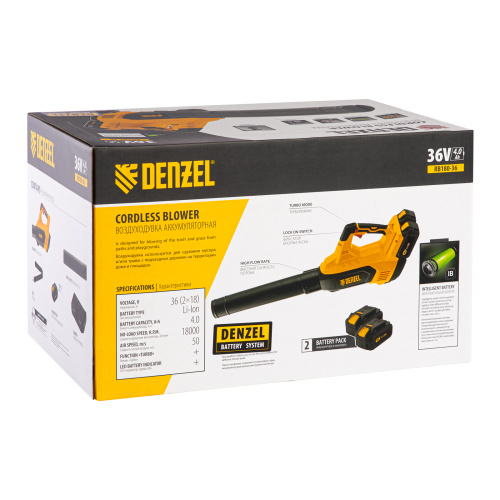 Воздуходувка аккумуляторная RB180-36, Li-ion, 36 В, 4 Ач, 180 км/ч, 820 м3/ч Denzel по ценам производителя в Уфе с доставкой по всей России