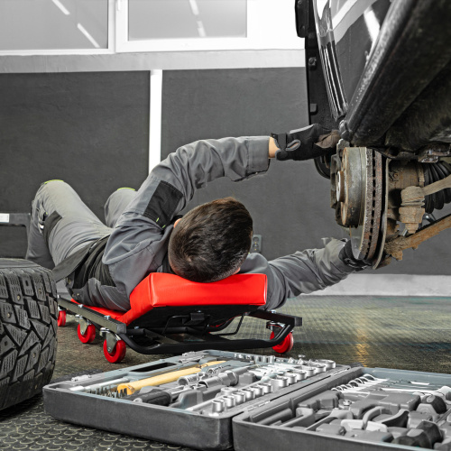 Лежак ремонтный на шести колесах, 1030 х 440 х 120 мм, поднимающийся подголовник Matrix по ценам производителя в Уфе с доставкой по всей России